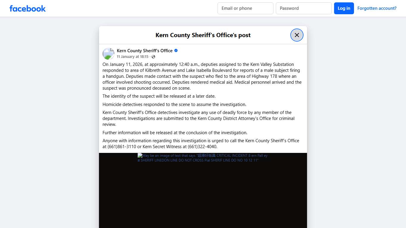On January 11, 2026, at... - Kern County Sheriff's Office Facebook